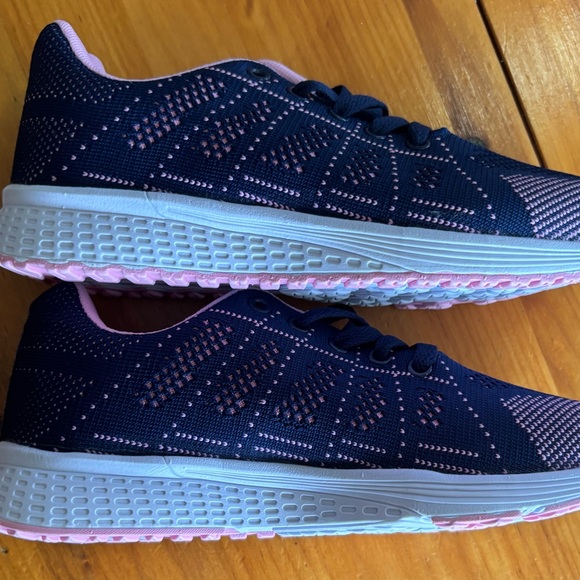 Navy and Pink Women's Athletic Running Shoes. - Picture 2 of 15